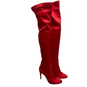 Aquazzura Red Satin Over the Knee Boots